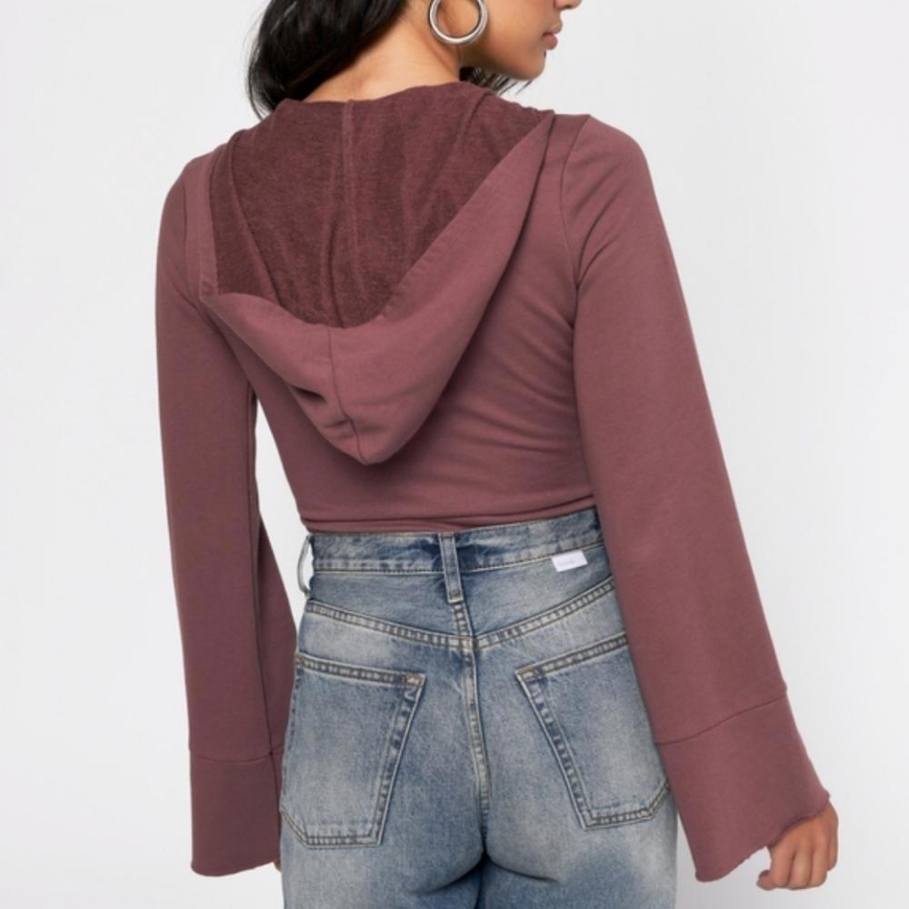 Tobi Marsala Ashlyn Hooded sweatshirt Bodysuit SMALL BNWT - Picture 2 of 10